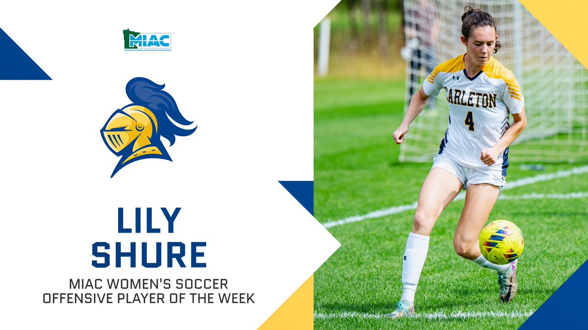 CarletonKnights's tweet image. We start the work week with 2️⃣ Knights earning MIAC Athlete of the Week honors‼️
• Lily Shure (Women's Soccer) — ow.ly/Vsp650X3ZCS
• Jack Curtis (Football) — ow.ly/zaQm50X3ZCR

#HailTheMaizeAndBlue
#d3soc #d3fb