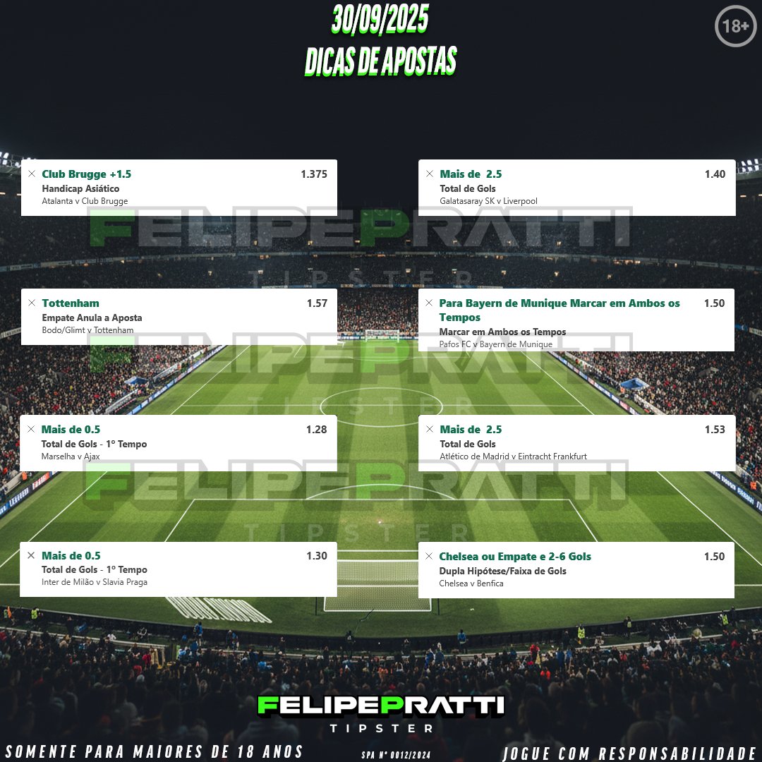 felipepratti21's tweet photo. Palpites de futebol para o dia 30/09/2025
link do canal https://t.co/xD6xC2tKkl

#apostas #apostasesportivas #apostasonline #apostasfutebol #palpites #palpitesdefutebol #palpitesgratis #palpitesesportivos #tip #tips #felipepratti #felipepratti21 #champions #championsleague https://t.co/9uzF85tzIU