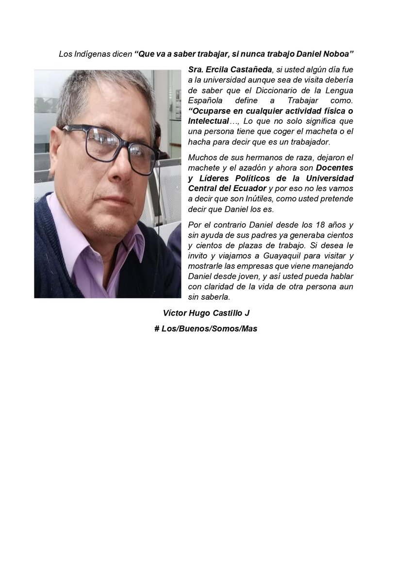 SoyCastillo001's tweet photo. Los Indígenas dicen “Que va a saber trabajar, si nunca trabajo Daniel Noboa Sra. Ercila Castañeda”Muchos de sus hermanos de raza, dejaron el machete y el azadón y ahora son Docentes y Líderes Políticos de la Universidad Central del Ecuador y por eso no les vamos a decir  Inútiles https://t.co/8B0PoEZTKA