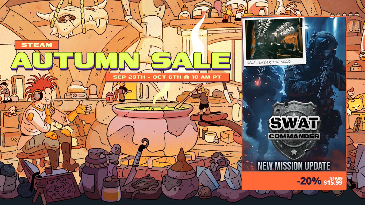 Major update for SWAT Commander! Now you can participate in a brand new mission, "Under the Hood"!

We're also participating in the #SteamAutumnSale! Check out our news post for more details!

steamcommunity.com/games/1619310/…

#SWATCommander #indiedev #indiegames #steam