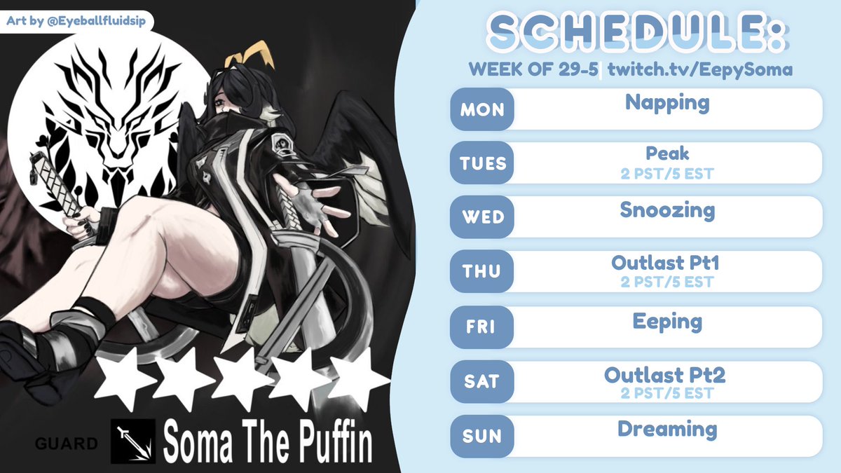New schedule! Having a peak collab with omen tomorrow then since October will be starting I’ll be playing Outlast! (god save me)