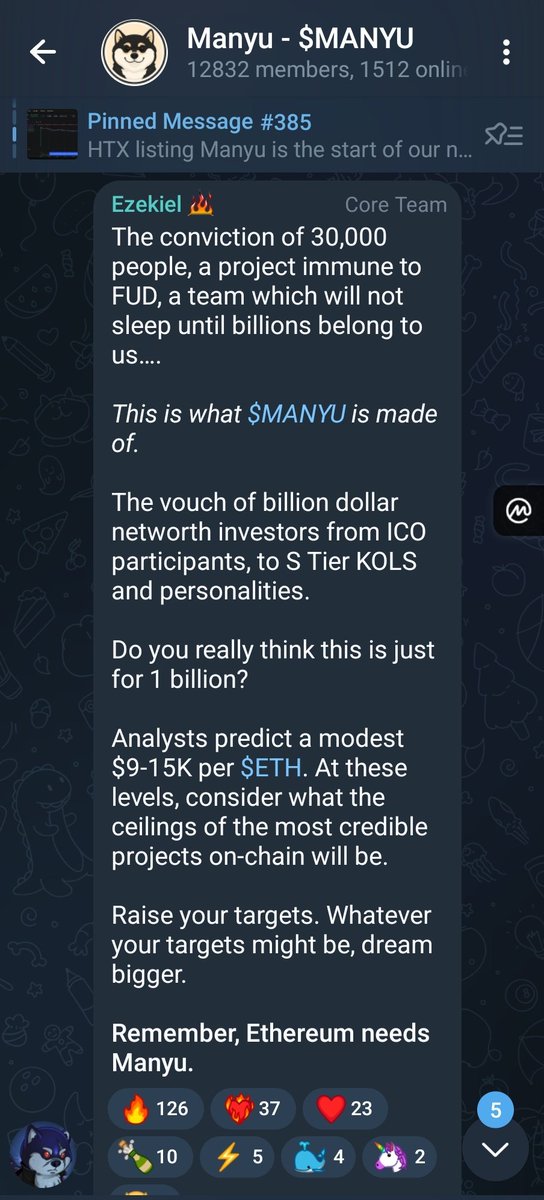 You are not bullish enough! $MANYU levels are insane!!! look at this message in telegram from team

+ <a href="/MattWallace888/">Matt Wallace</a> even talking about surpassing $SHIB 🤯

Like &amp; repost if your bullish on $MANYU <a href="/RealManyu/">Manyu Community</a> 🫶🐾🚀