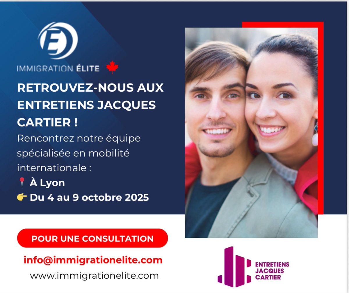 Nous serons à Lyon pour les Entretiens Jacques Cartier, Pollutec , nous serons disponibles pour une consultation  sur l’immigration, les études ou les  investissements au Canada!  #immigrationCanada #immugrationelite #canada