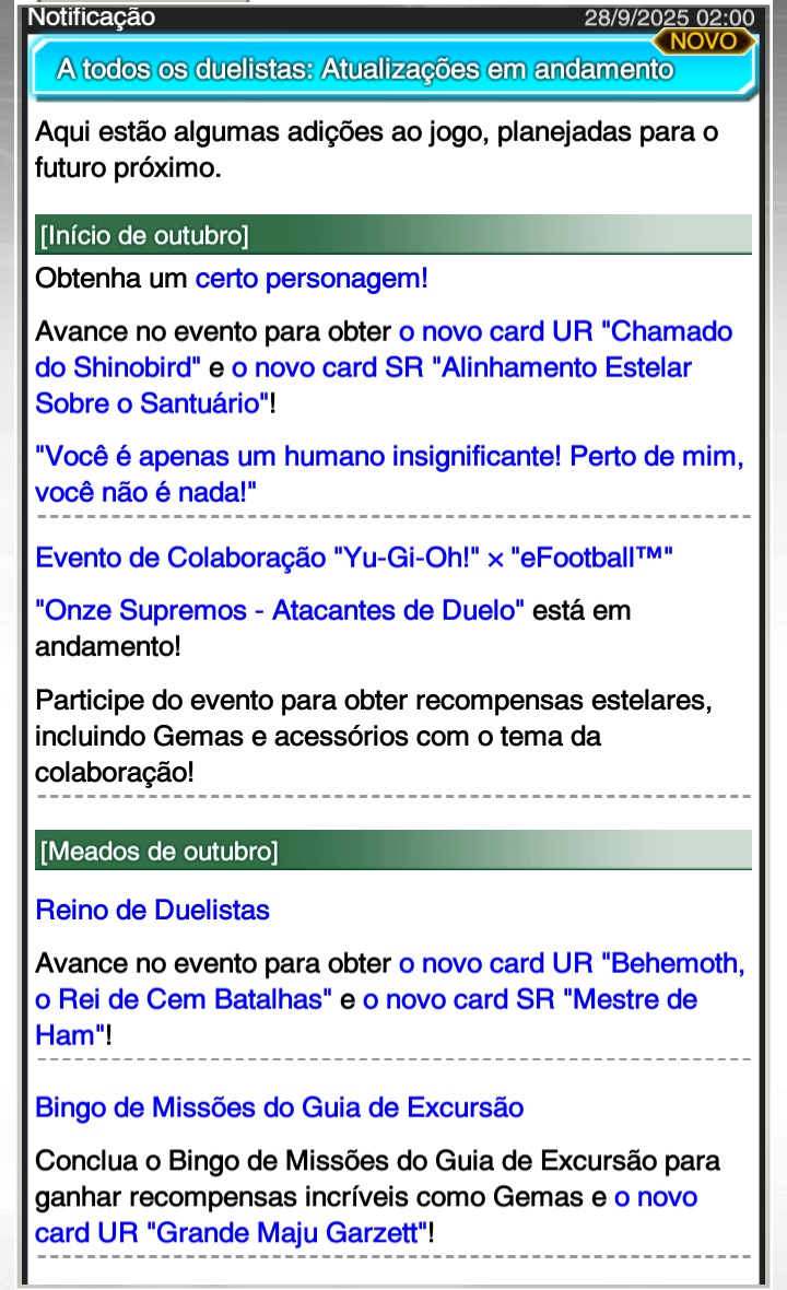 YuGiOhDlbr's tweet photo. ATENÇÃO ⚠️
Saiu a lista de eventos do mês de outubro!! https://t.co/WwpjAw2l2c