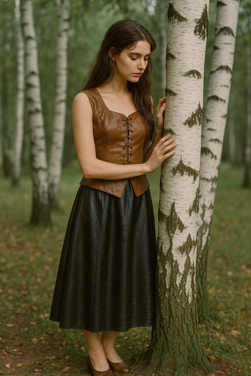 VLeather3612's tweet photo. 🇩🇪 Lüneburger Heide, 1950s

“Melancholy in the Birch Grove”

The heath breathes in silence.
A young woman rests her hands on the cool bark, her gaze lowered, her thoughts far away.
Melancholy here is not sorrow, but a quiet form of beauty.

#VintageInLeather #1950s #BirchGrove #Heathland