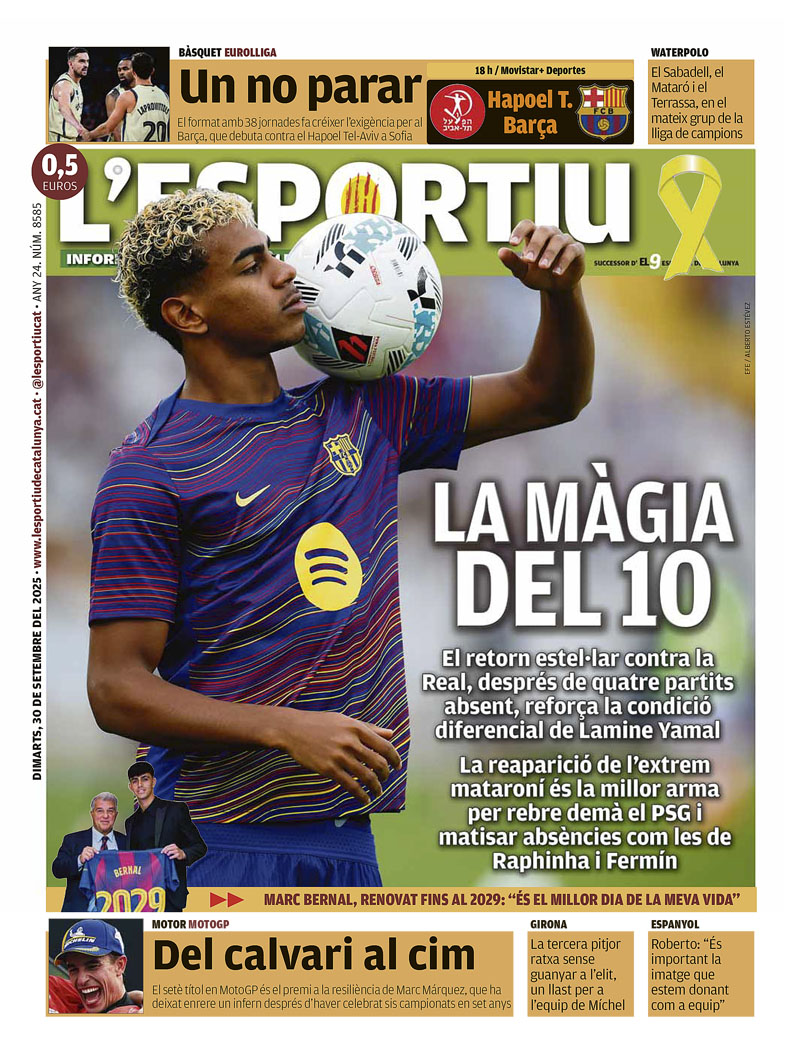 LA MÀGIA DEL 10, la portada de @lesportiucat <a href="/FCBarcelona_cat/">FC Barcelona</a> <a href="/FCBbasket/">Barça Basket</a> <a href="/EuroLeague/">EuroLeague</a> <a href="/marcmarquez93/">Marc Márquez</a> @motogp <a href="/GironaFC/">Girona FC</a> <a href="/RCDEspanyol/">RCD Espanyol de Barcelona</a> <a href="/CN_Sabadell/">CN Sabadell</a> <a href="/cnmataro/">Centre Natació Mataró</a> <a href="/wpterrassa/">CN Terrassa WP</a>