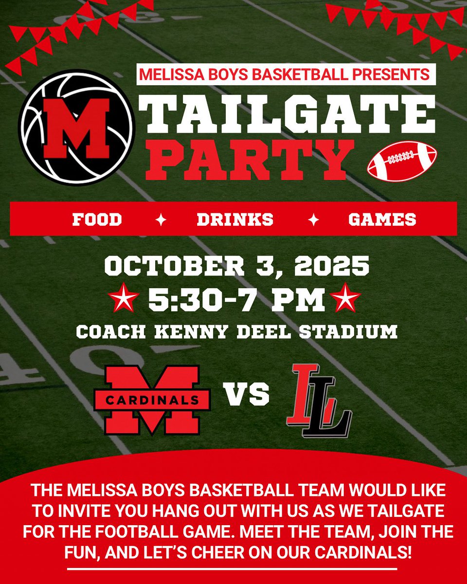 Melissa_Hoops's tweet image. 🚨🚨🚨CARDINAL NATION 🚨🚨🚨

Go ahead and make plans, and arrive early to the Friday night football game to come kick it with some of our high school b-ball boys! 

We’ll have food, games, and drinks ( All school appropriate of course) 😊💯

#redred #everybodyeats