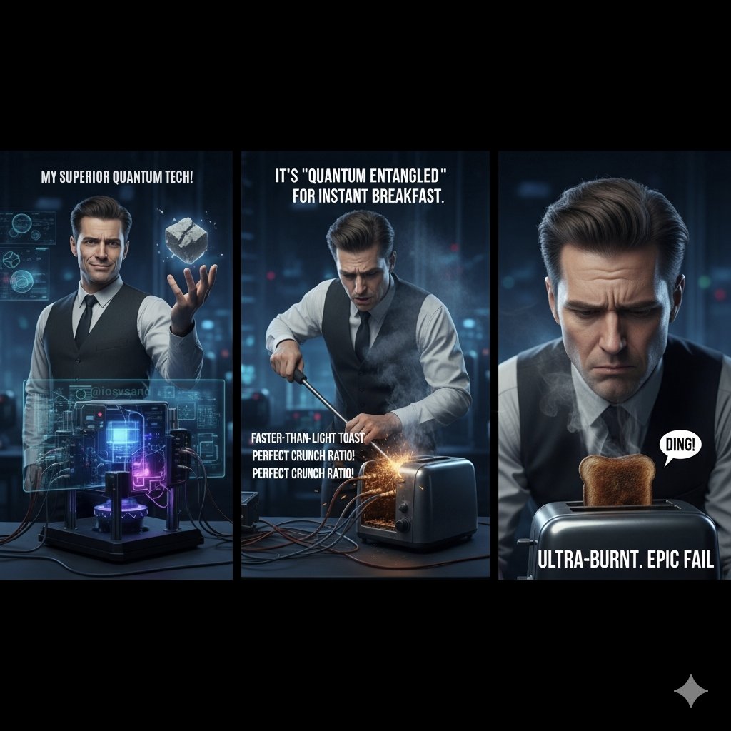 iosvsand's tweet image. When your "Superior Quantum Tech" is supposed to deliver instant, perfect toast, but all you get is charcoal. 😂 The future is burnt. #QuantumFail #TechFails  #BurntToast #EpicFail