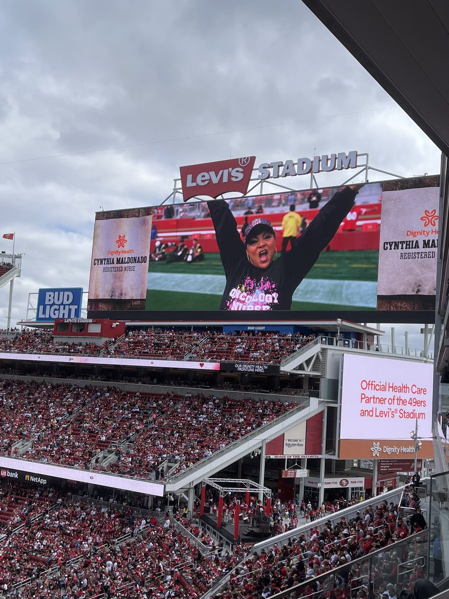 Loved seeing <a href="/49ers/">San Francisco 49ers</a> &amp; <a href="/DignityHealth/">Dignity Health</a> honor RN Cynthia Maldonado at <a href="/LevisStadium/">Levi's® Stadium</a> yesterday. This is what sports are about, community and solidarity. Grateful for our health workers!