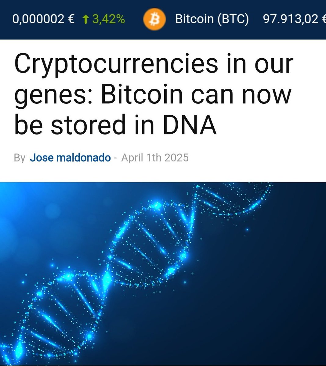 JFKii's tweet image. Cryptocurrencies in our genes: Bitcoin can now be stored in DNA

#DataIsLabor  news.bit2me.com/criptomonedas-… via @Bit2MeNews