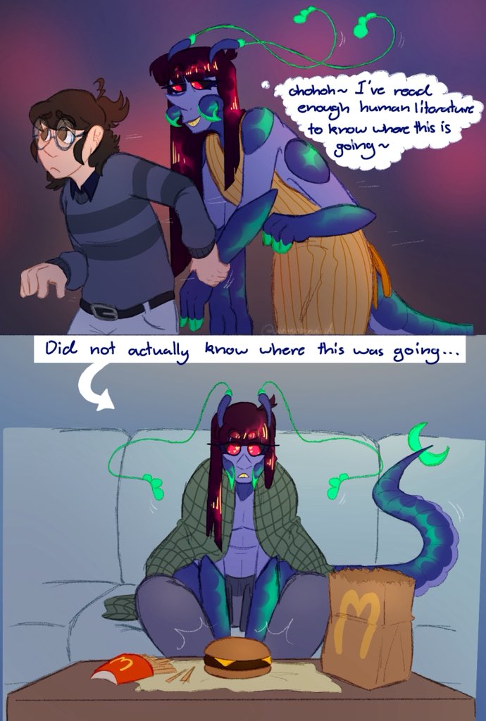 aviansquiidnt's tweet photo. She’s a little (a lot) stupid. But it’s fine, she’s safe and she’s got her burger <3

A new AU???? I just thought it would be silly to make Ennui an alien, though I’ve been thinking too hard about this so… prepare for me to be annoying <33
#OC #InsideOutAU #InsideOutOC #aliennui https://t.co/q09LpHRnXM