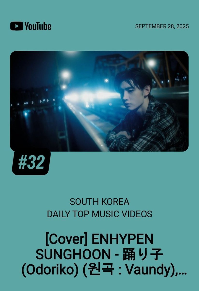 성훈이 커버곡 &lt;Odoriko&gt;

유튜브 한국 데일리 Top Music Video 32위!!! 

웬만한 엔하이픈 MV보다 더 높은 순위로 진입
훈도리코 미쳤다 진짜...😇

🔗youtu.be/eAuv9J2R6yM

#성훈 #SUNGHOON