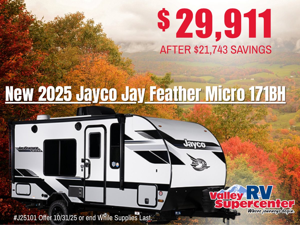 ValleyRVSuper's tweet image. SAVE BIG on this New 2025 Jayco Jay Feather Micro 171BH—perfect for adventure seekers.
Shop now 👉 bit.ly/4mRorgI

#LetsJayco #JayFeather #RVLife #ValleyRVSupercenter