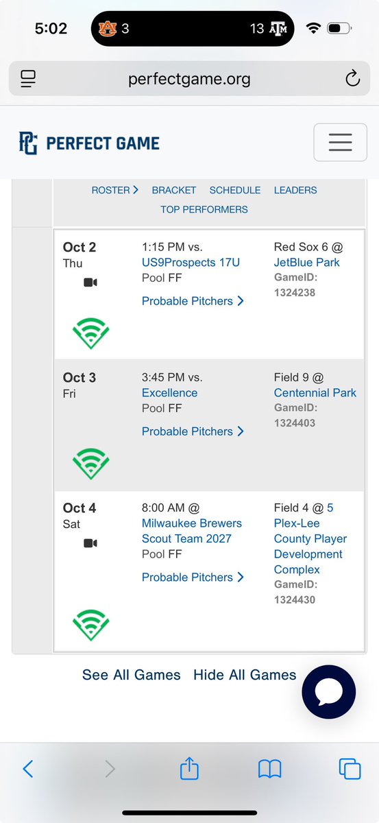 Schedule this week at the WWBA underclass in Fort Myers with Lonestar Baseball! <a href="/Mowalker09/">Morgan Walker</a> <a href="/JasonTyner12/">Jason Tyner</a> <a href="/Texas_PG/">Perfect Game Texas</a>
