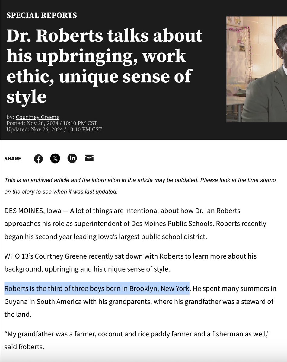 LauraPowellEsq's tweet image. .@WHO13news ran two stories on an interview they did with Ian Roberts last year. Today they changed both of them.

In one, they originally said he was born in Brooklyn, but now it says, “he did not confirm where he was born when asked.”

In the other—which does not indicate that…