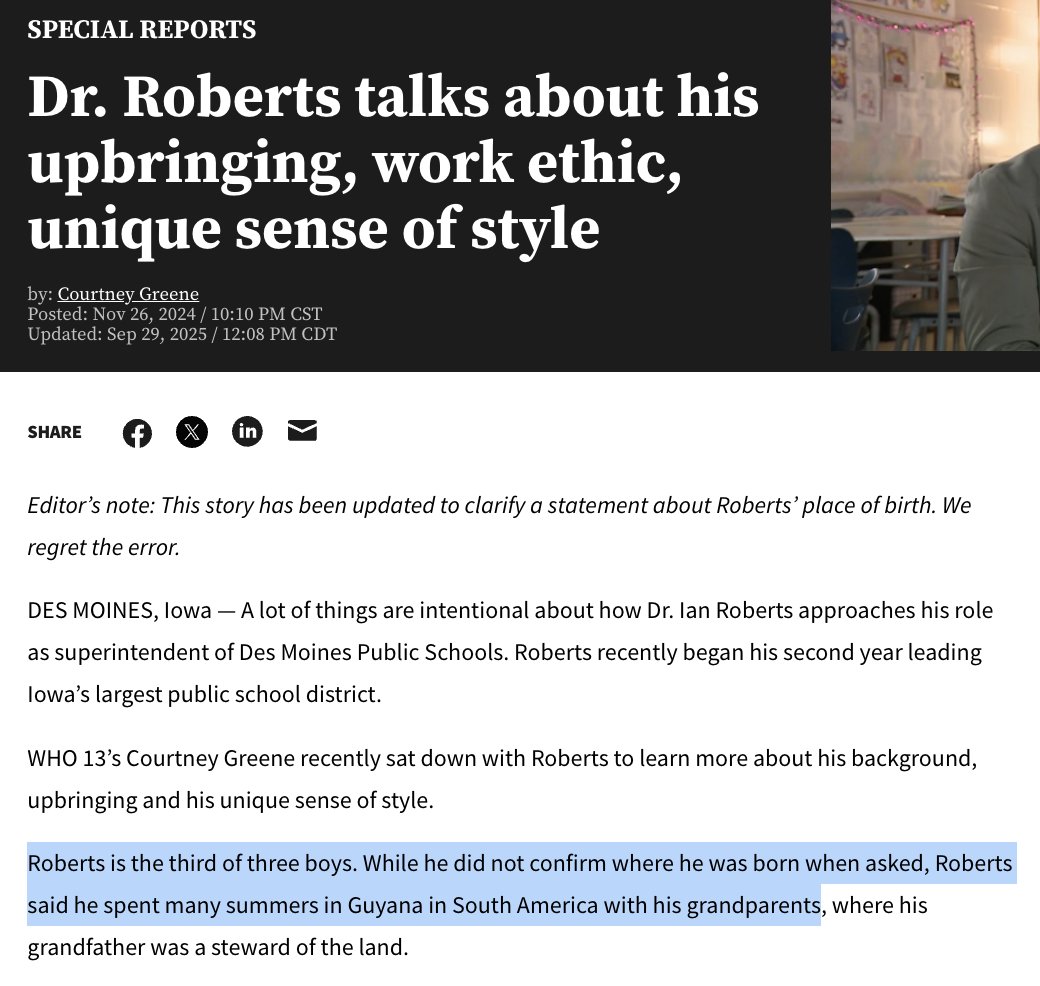 LauraPowellEsq's tweet image. .@WHO13news ran two stories on an interview they did with Ian Roberts last year. Today they changed both of them.

In one, they originally said he was born in Brooklyn, but now it says, “he did not confirm where he was born when asked.”

In the other—which does not indicate that…