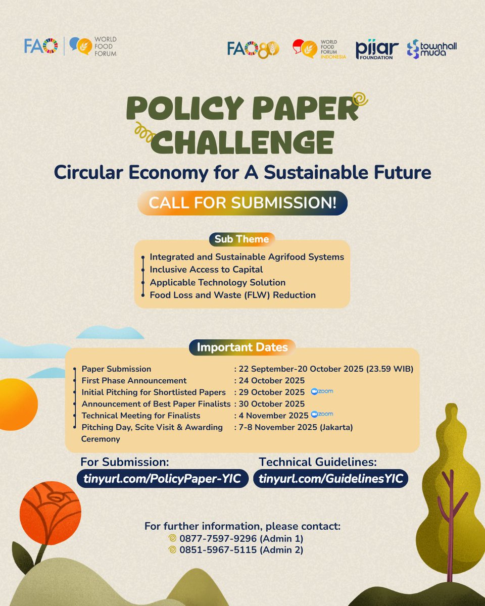 Youth Innovation Challenge 2025 is here!

Take the lead in Circular Economy for a Sustainable Future 🌱

Call for Submission‼️
1️⃣ Policy Paper Challenge
2️⃣ Youth Start-Up Challenge

🙋🏻 Open for Indonesian nationals aged 18-35 yo

Sign up:
👉 Policy Paper: tinyurl.com/PolicyPaper-YIC