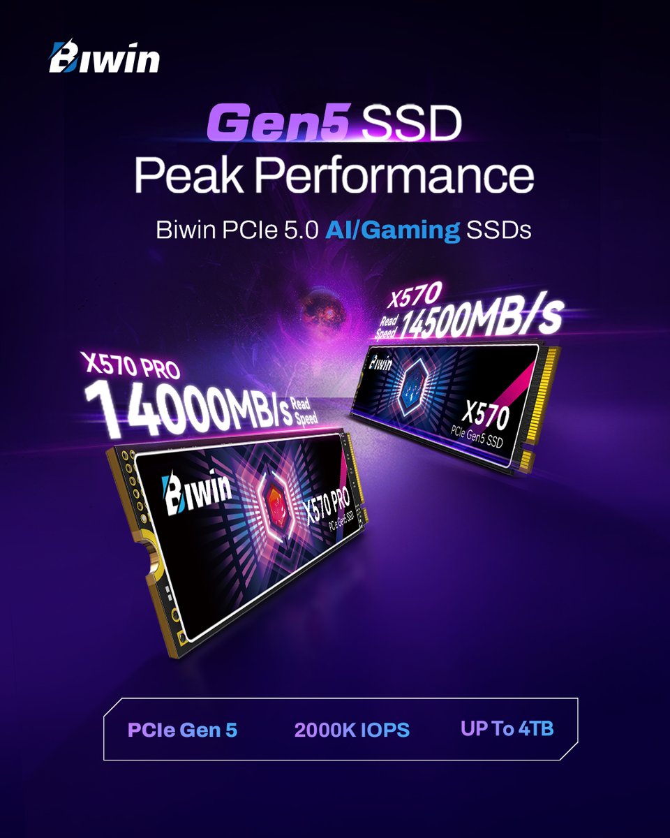 Upgrade Your Rig for Peak Gaming🥳👇
Power up with Biwin X570 SSD and X570 PRO SSD for ultra-fast speeds and smooth gameplay.

#Biwin #BuiltToWin #X570PRO #X570PROSSD #Gen5SSD #gaming