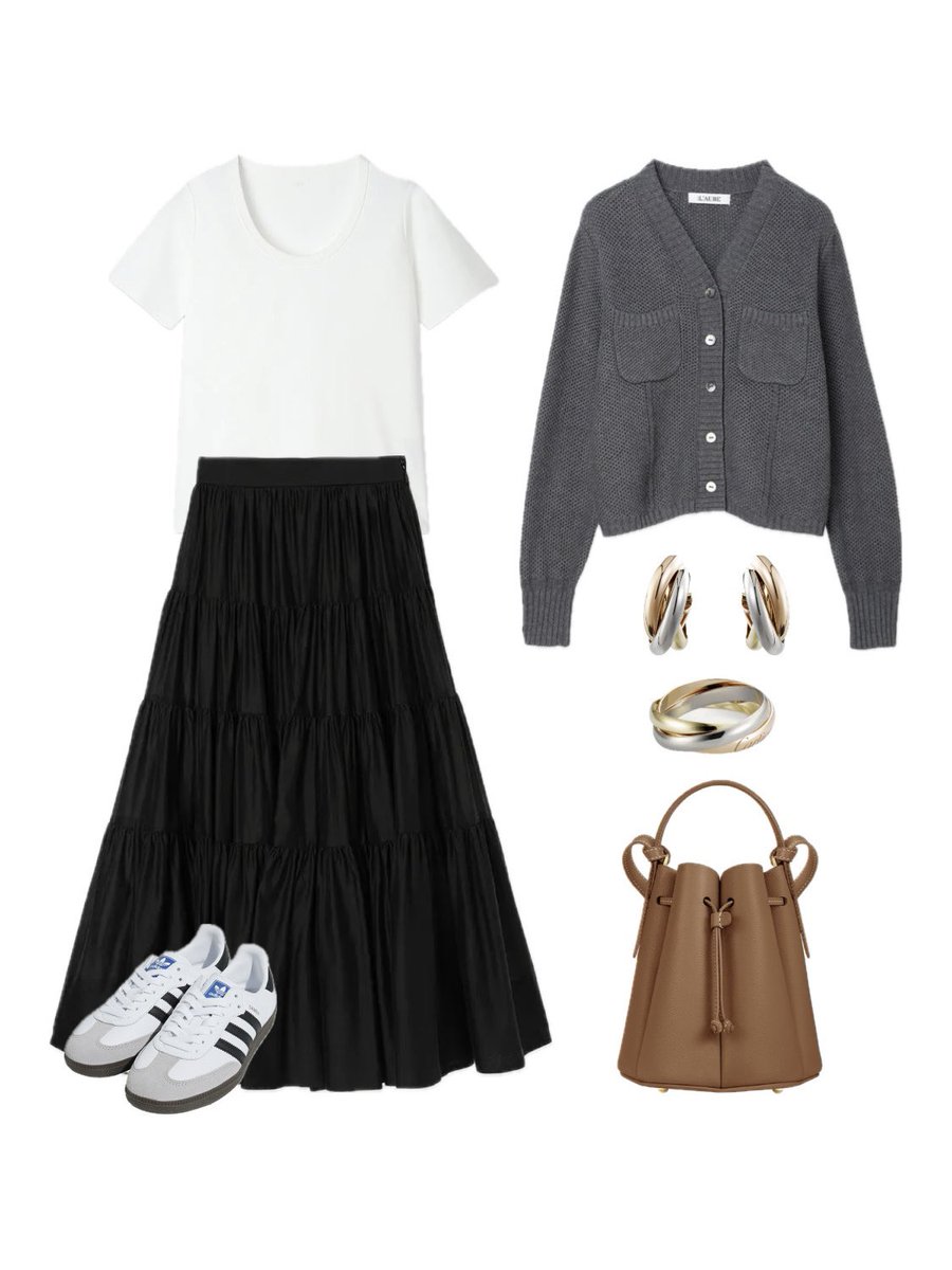 昨日のコーデ！
まだ暑くてカーデは肩から掛けるだけ！
最近ネックレスなしでピアスとリングだけ着けるのにはまってます🍂