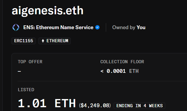 kushari96's tweet photo. Aigenesis.eth 1 ETH 👀👀👇👇
#ENS #Genesis #AIgenesis #ensdomains #Ethereum #OpenSea https://t.co/rteKZBBLr3