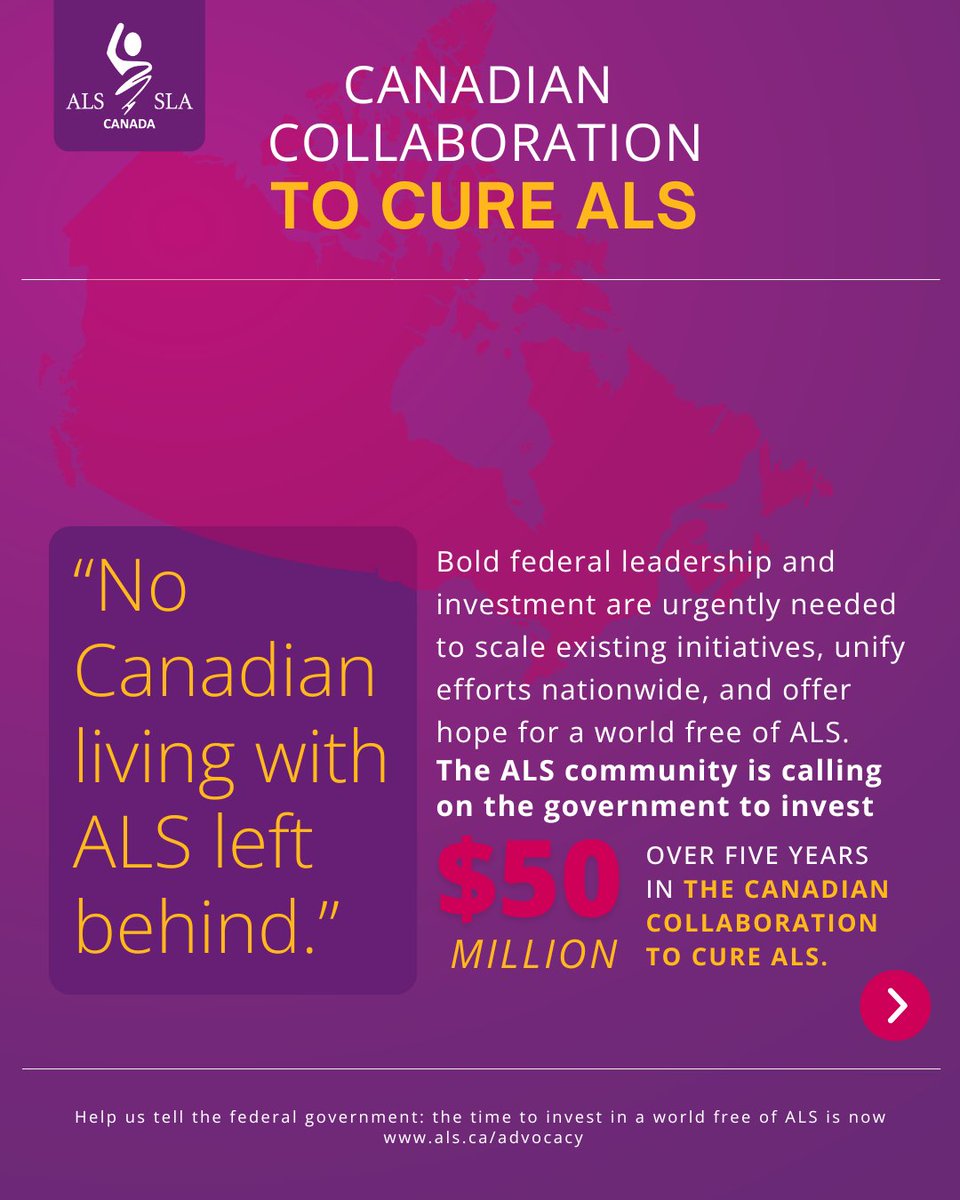 ALSCanada's tweet photo. This week, the Canadian #ALS community is headed to Ottawa for a Federal Advocacy Day on Parliament Hill. People living with ALS, caregivers, researchers, clinicians, and ALS Societies from across the country are united in calling on the federal government to invest $50 million over five years in the Canadian Collaboration to Cure ALS. This investment will scale three made-in Canada projects that together ensure no Canadian living with ALS is left behind. 

Stay tuned for updates from Parliament Hill over the next few days! To learn more about the Canadian Collaboration to Cure ALS, visit: https://t.co/ens6wvxRcO.