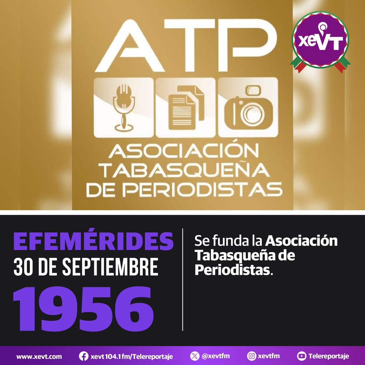 xevtfm's tweet photo. #UnDíaComoHoy pero de 1956, se funda la Asociación Tabasqueña de Periodistas

#LasEfemérides🇲🇽#SeñalQueUne🪇 #XEVT🖲️ https://t.co/NBZPNZ6MXs