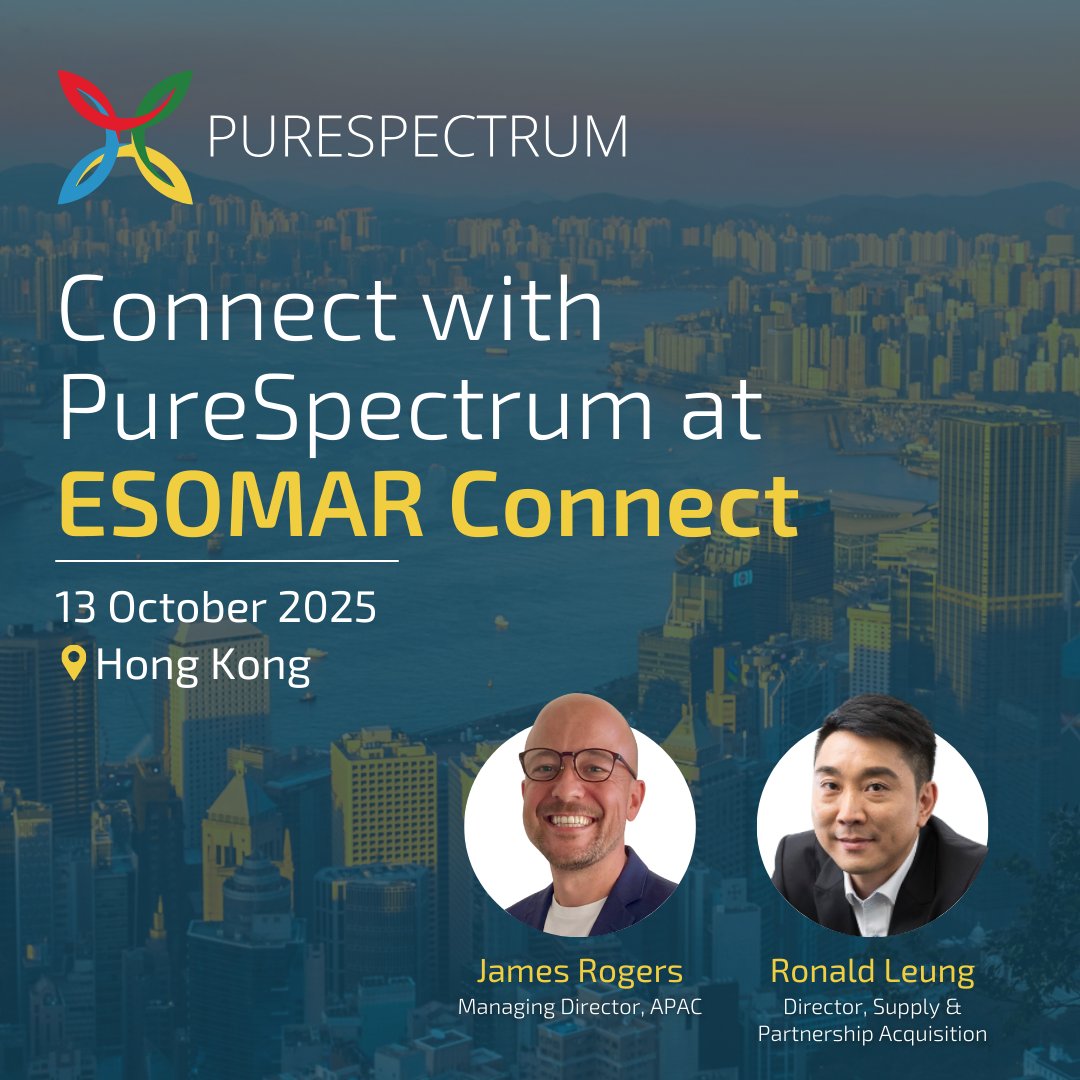 purespectrum_'s tweet image. Connect with James Rogers and Ronald Leung at ESOMAR Connect 2025 in Hong Kong! #PureSpectrum #ESOMARConnect2025
