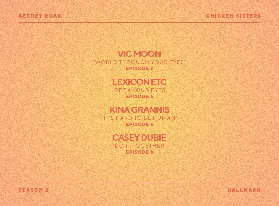 Season 2 of <a href="/hallmarkchannel/">Hallmark Channel</a>'s Chicken Sisters featured a handful of Secret Road songs! Swipe for the full list of songs and watch Chicken Sisters on Hallmark Channel now!🍗