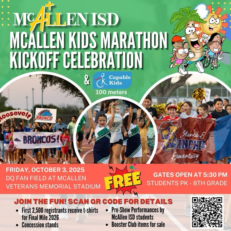 RooseveltBronc1's tweet photo. 🏃‍♂️✨ Kids Marathon Kickoff! ✨🏃‍♀️
📅 Friday, Oct. 3, 2025
📍 DQ Fan Field
⏰ Gates open 5:30 PM
FREE for all PK–8th grade students! 🎉
👕 First 2,500 registrants get a t-shirt!

🔗 Register Here: 👉 https://t.co/Lw3Sg4LnRL https://t.co/5w9RaihRGz