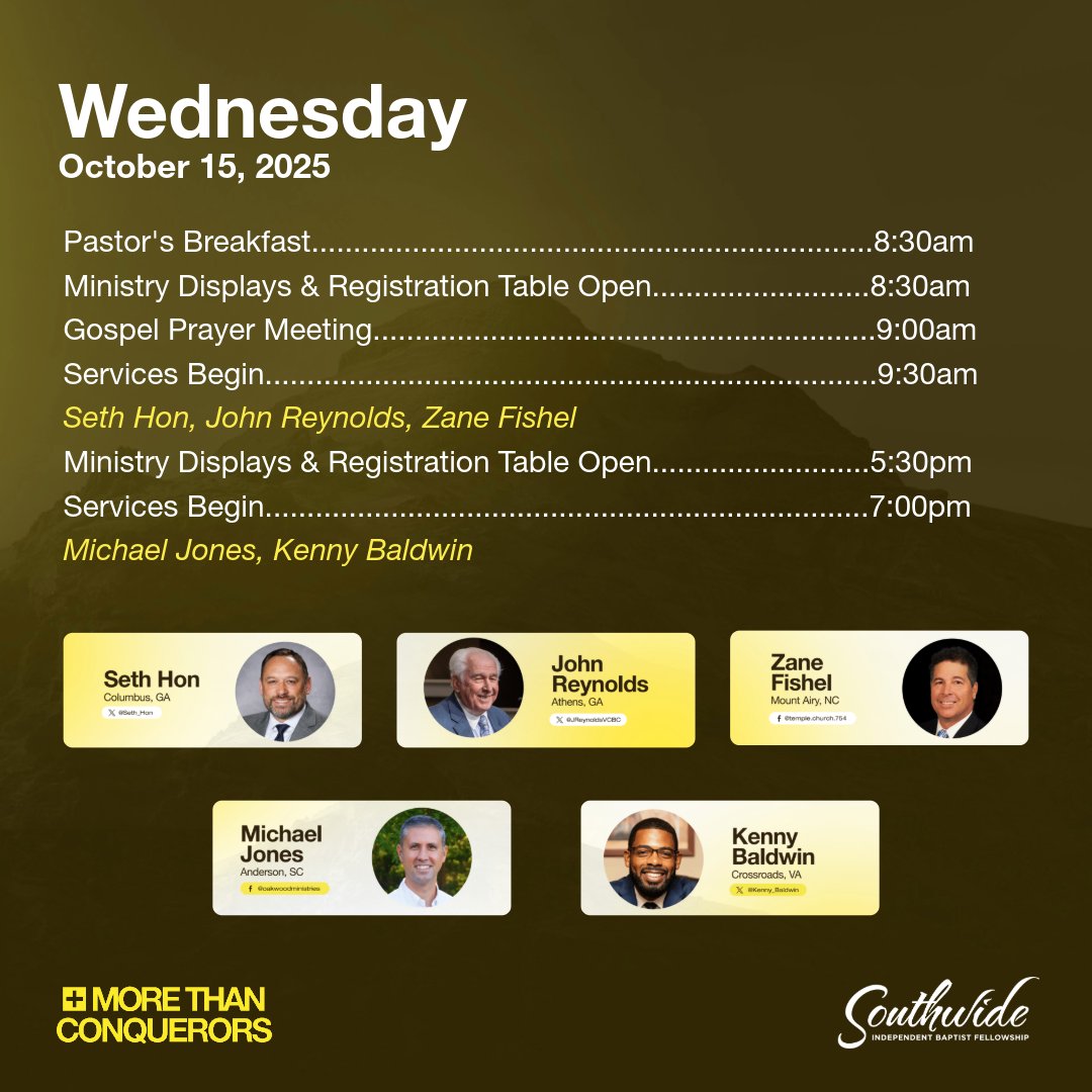 We are thrilled to welcome you to Southwide 2025 in just TWO WEEKS. We hope you make plans to stay through Wednesday evening for a strong finish! Find more details and register at southwidebaptist.org. ￼