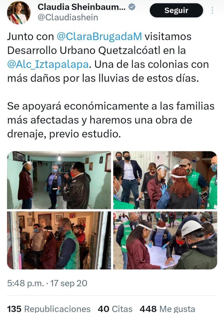 <a href="/ClaraBrugadaM/">Clara Brugada Molina</a> F A L S O.
Esos mismo dijiste <a href="/ClaraBrugadaM/">Clara Brugada Molina</a> desde 2022 y eso mismo dijo <a href="/Claudiashein/">Claudia Sheinbaum Pardo</a> en 2020.
Y hasta la fecha, no han hecho nada, para mejorar nada.
Ni siquiera lo básico han podido hacer: dar el mantenimiento adecuado al sistema pluvial para el desahogo rápido y efectivo de