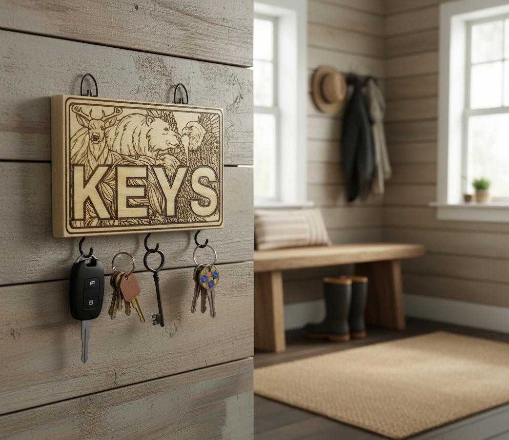burningbarngift's tweet photo. Keep your keys organized with a touch of the wild!
​This key holder features a wildlife scene. It's the perfect compact organizer for your entryway, cabin, or a thoughtful housewarming gift!
​Shop now:
https://t.co/iNinWXG0Ul
​#RusticDecor #WildlifeGifts #EtsyFinds #KeyHolder https://t.co/90JP2cAIO4