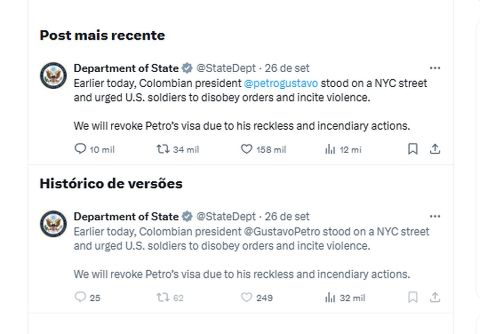 AssLatam's tweet photo. When announcing President Gustavo Petro of Colombia had his visa revoked, the US Department of State initially tagged a brazilian journalist (Gustavo Petró) instead of him. https://t.co/oEW6cLMzpp