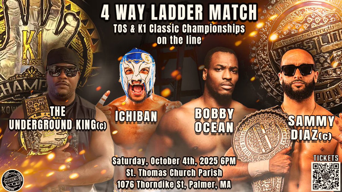 toswrestling1's tweet photo. “The stakes have never been higher (literally, this being the first Ladder Match in @toswrestling1 history, with the titles suspended high above the ring).” Full article is available on our facebook page #fightforyourdreams #october14 #6pm #palmer #massachussets #saturday https://t.co/cHcG4oaVf1