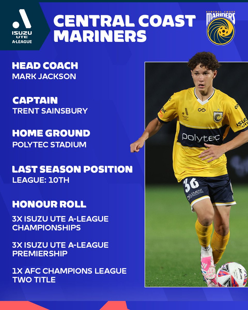 aleaguemen's tweet image. Two seasons after their historic treble win, @CCMariners are ready to bounce back! 💪
Here's everything you need to know about the club heading into season 2025-26 👇
🗓️ Full fixtures: tinyurl.com/257taa86