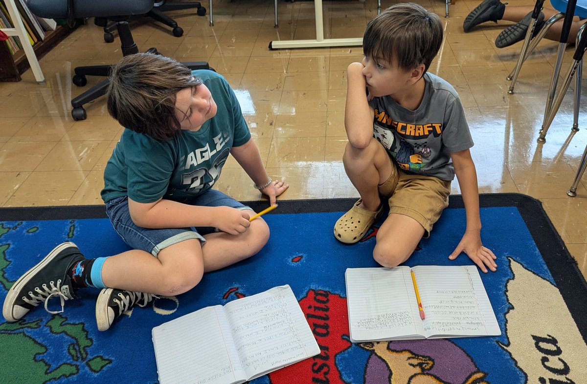 Writing partners share story ideas for Personal Narratives. 📖 #BearTavernPride