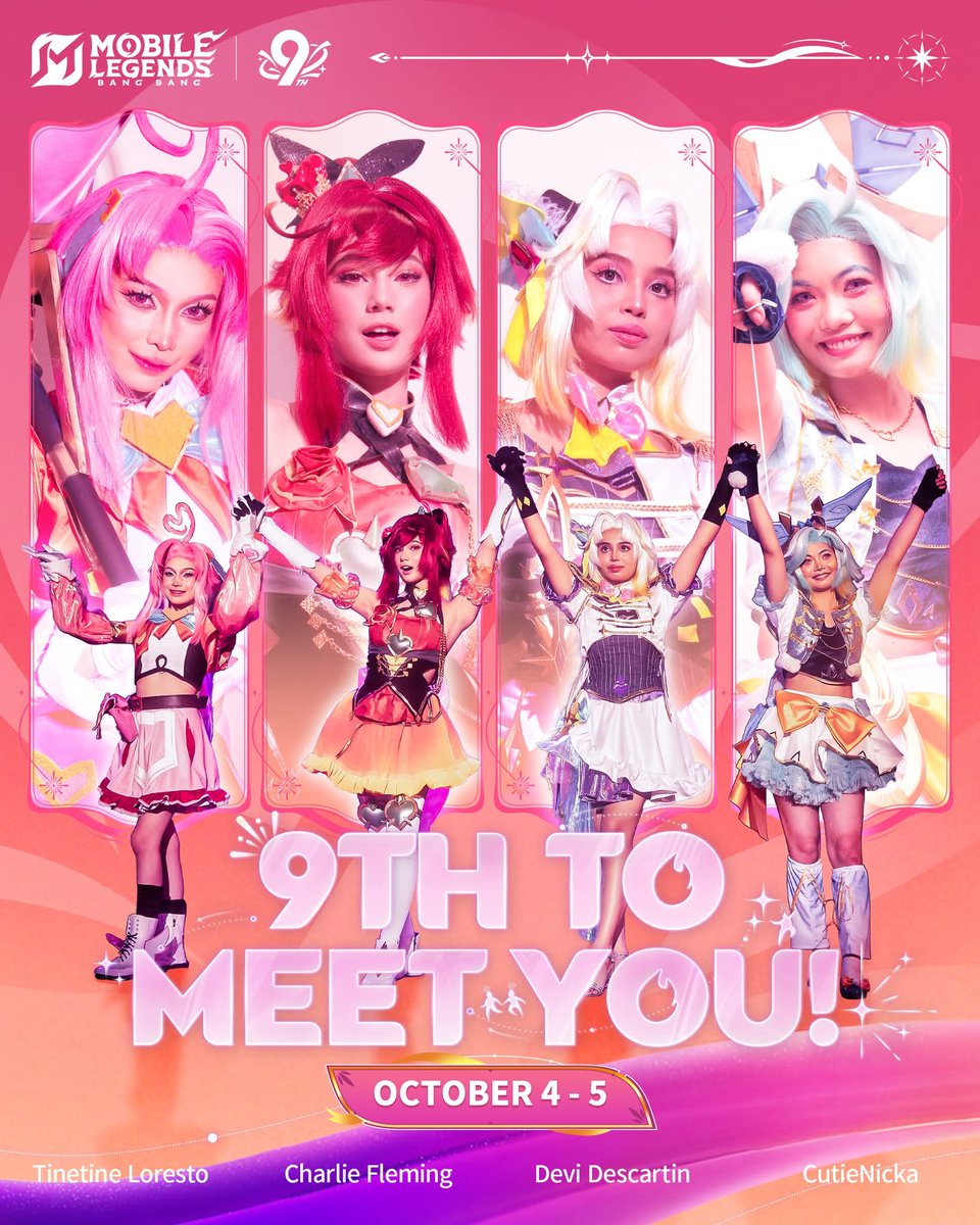 rhukafinn's tweet photo. 🌟 ANDITO NA SILA! 🌟
Malapit na ang debut launch ng ating girl group! 🔥
cno ang magiging bias nyo?
Si Charlie Fleming, Devi Descartin, Tinetine Loresto , o si Nicka
Abangan sa Oct. 4 & 5, 7PM! Don’t miss it! 🤩
#MLBB
#MLBB9th
#HiBIBI
#9thToMeetYou
https://t.co/PAmsHvVKfH https://t.co/Nd5yaFisQH
