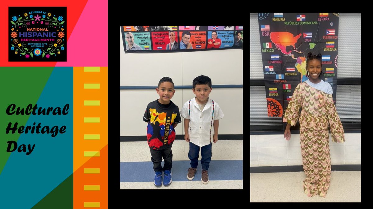 MrTeachK's tweet photo. Sept. 15th marked the Official First Day of Hispanic Heritage Month. To celebrate, our students &amp; staff wore clothing that represents their traditional culture &amp; heritage, as well as colors from Hispanic countries &amp; flags. #HispanicHeritageMonth2025 #AwareAndCareFCS @HillsideES https://t.co/qYVMlHkwfE