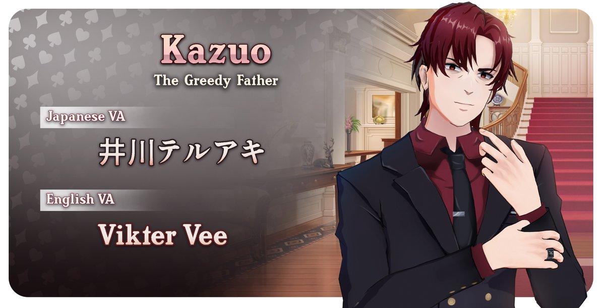 Meet Kazuo's Voice Actor 🖤 

 ⚜️⊹ ₊ Japanese VA ₊ ⊹⚜️《  井川テルアキ  》 

 ⚜️ ⊹ ₊ English VA ₊ ⊹ ⚜️  《  <a href="/VikterVeeVO/">Vikter Vee 🔞 COMMS OPEN</a>   》  

📷Steam Page store.steampowered.com/app/3207780 

#LoveMansion #戀愛莊園 #メゾン・ラブ #恋爱庄园 #메종러브