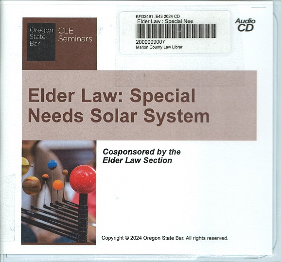 MCLawLibrary's tweet image. Come check out credit CLE “Elder Law: Special Needs Solar System.” Available now at the Marion County Law Library.

CLE provides 4.75 General CLE credits.