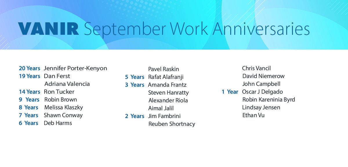 We are excited to celebrate our incredible team members and their anniversaries with #Vanir! Please join us in celebrating this month’s anniversaries. We appreciate all that you do to make Vanir stronger every day! #WeAreVanir #TeamVanir #EmployeeAppreciation #Anniversary