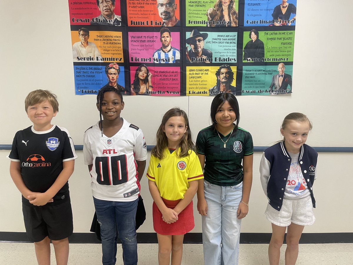 MrTeachK's tweet photo. Monday, September 22nd was Hispanic Sport Day, where our Hillside Huskies wore their favorite Sport jersey or t-shirt, that represented a Hispanic team or player in honor of Hispanic Heritage Month. Part 2 @HillsideES #HispanicHeritageMonth #AwareAndCareFCS https://t.co/pJzVqqB8rN
