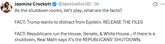 AmericanVoiceX's tweet photo. @GuntherEagleman @GavinNewsom Crockett is also struggling to understand this concept that Republicans alone cannot pass the funding bill. https://t.co/KAMD1jQEe2