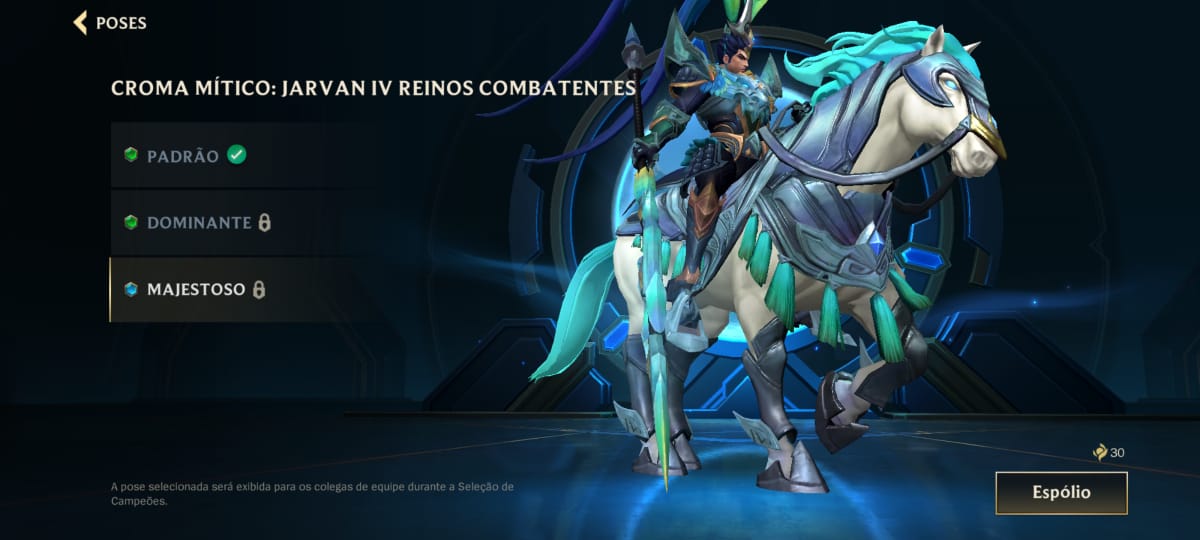 "Como a Rell vai ficar no Wild Rift?" Não sei, mas de referência eu tenho essa foto da skin do Jarvan, que é o que eu tenho mais próximo "dela" até agora. Tenho certeza que ela vai ficar muito foda pelo menos.