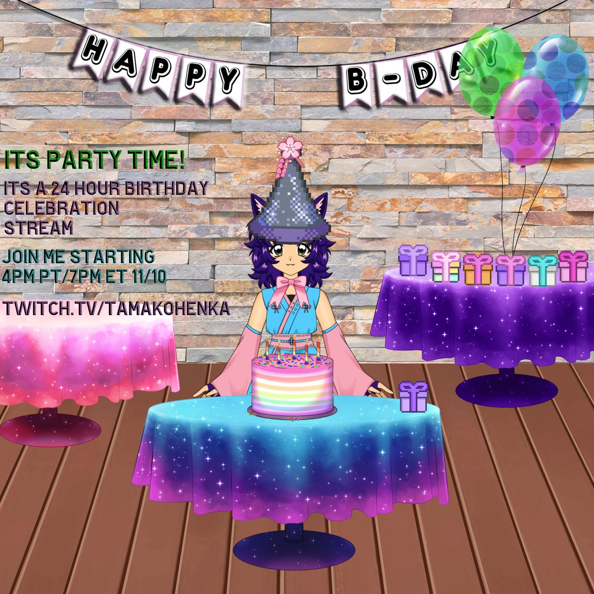 HenkaTamako's tweet photo. An announcement! We have an announcement! In 6 weeks from today! November 10th I will be doing a 24 hour stream for my birthday November 11th! Stream starts at 4pm PT/7pm ET #birthday #Vtubers https://t.co/dXrDk1JFBu