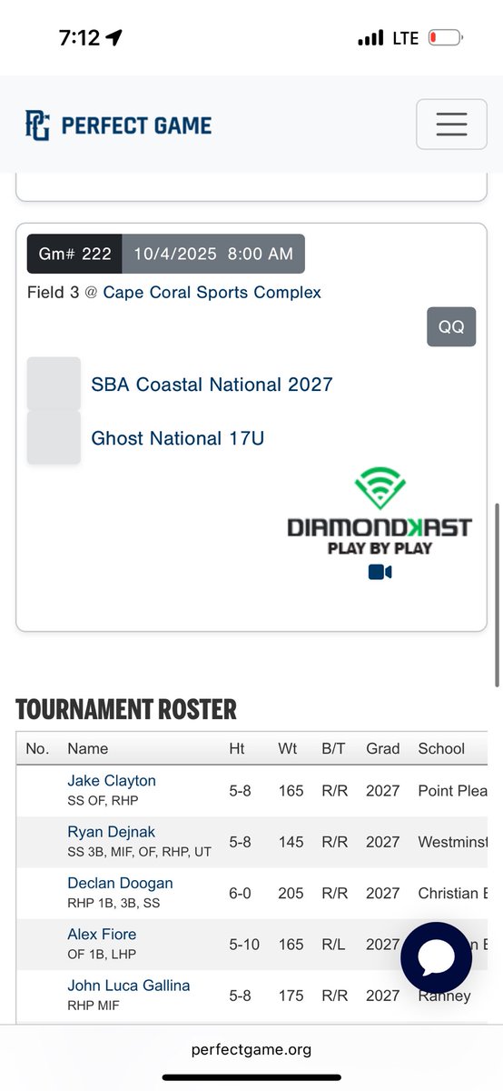 Schedule for the WWBA underclass tournament. I am playing for Ghost National 17 U. #uncommitted