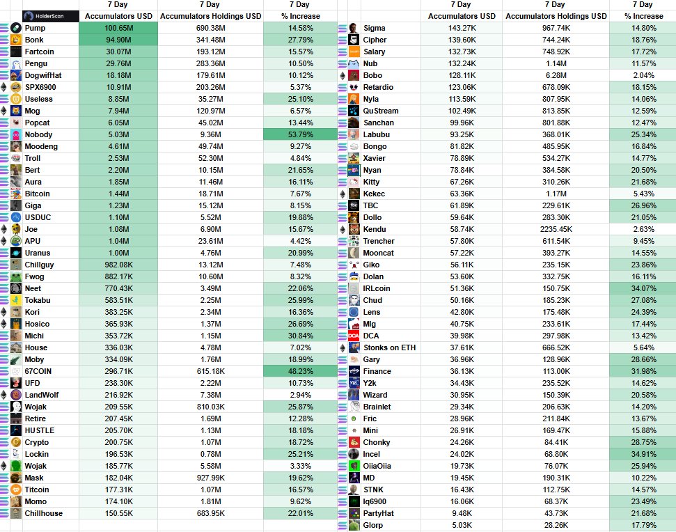 已将 $Nyan 添加到持币者累积统计中的更新表格