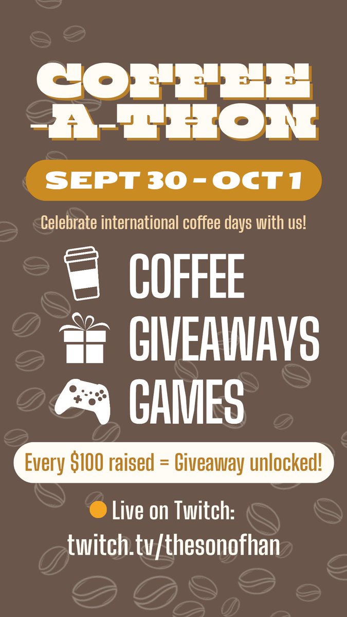 TheSon0fHan's tweet photo. COFFEE-A-THON
Coffee chaos and community 
https://t.co/JwUiOPxxZ9
#coffee #streamer #thon https://t.co/Fyin9REfu5