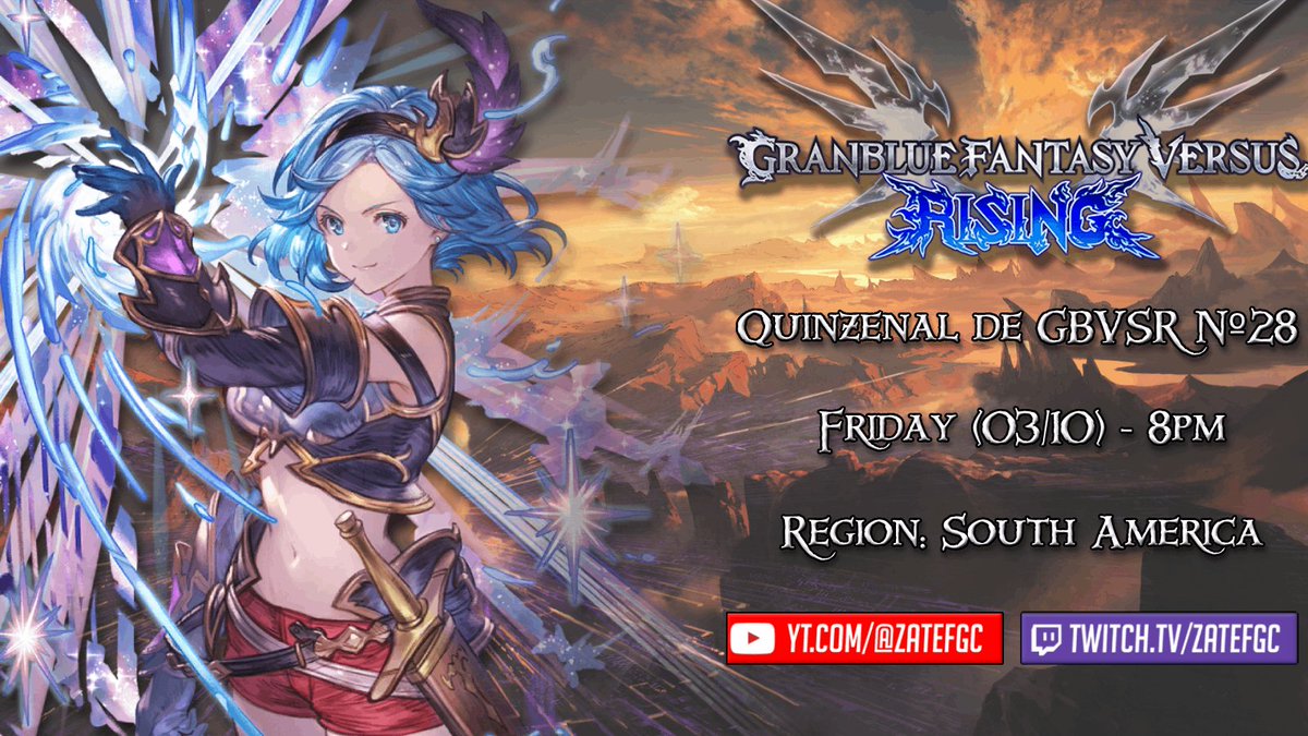 Quinzenal de GBVS Rising Nº28, inscrições abertas!

Data: 03/10 (Sexta) às 20h (UTC-3)
Inscrição: challonge.com/qgbvsr28
Discord: discord.gg/hW7TpdUdqD
📺Zatefgc - Twitch e YT!

Esse é o último quinzas antes do Primal Showdown, venham treinar 👀
Abierto a toda sudamerica🫡