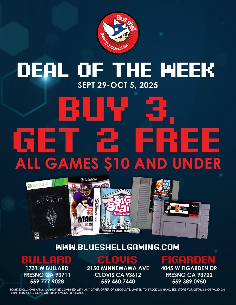 BlueShellGaming's tweet image. DEAL OF THE WEEK! Buy any 3 games, and get 2 FREE games $10 or under! 

Shop in store or online with us!